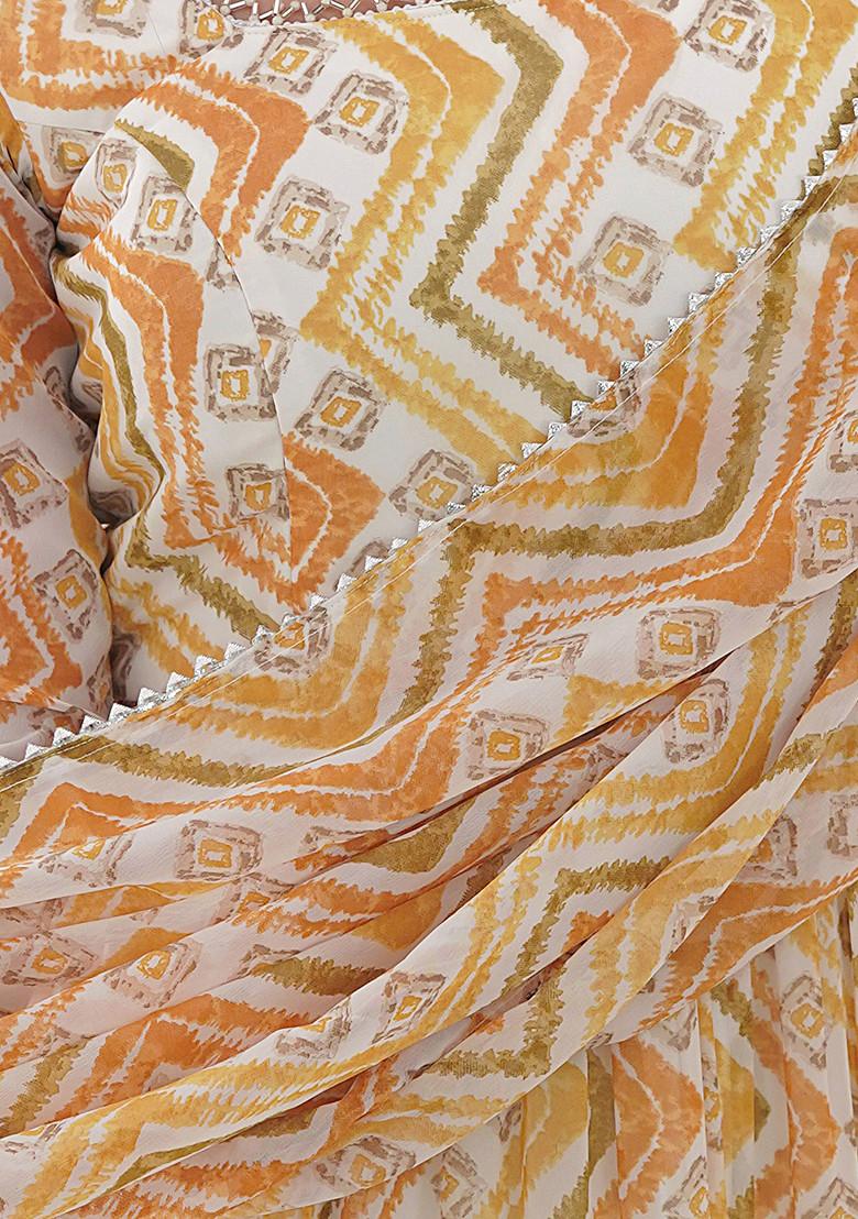 Yellow Printed Faux Georgette Anarkali Set