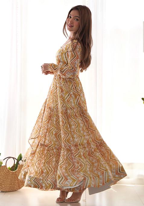 Yellow Printed Faux Georgette Anarkali Set
