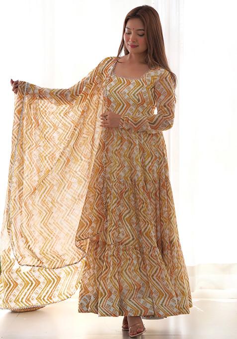 Yellow Printed Faux Georgette Anarkali Set