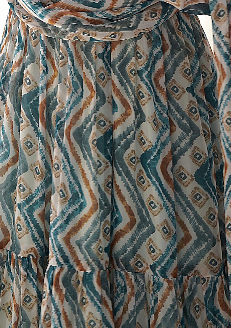 Sky Blue Printed Faux Georgette Anarkali Set