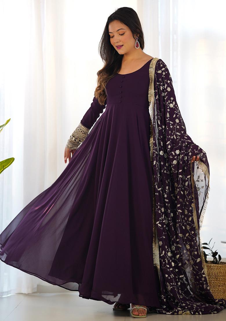 Wine Solid Faux Georgette Anarkali Set
