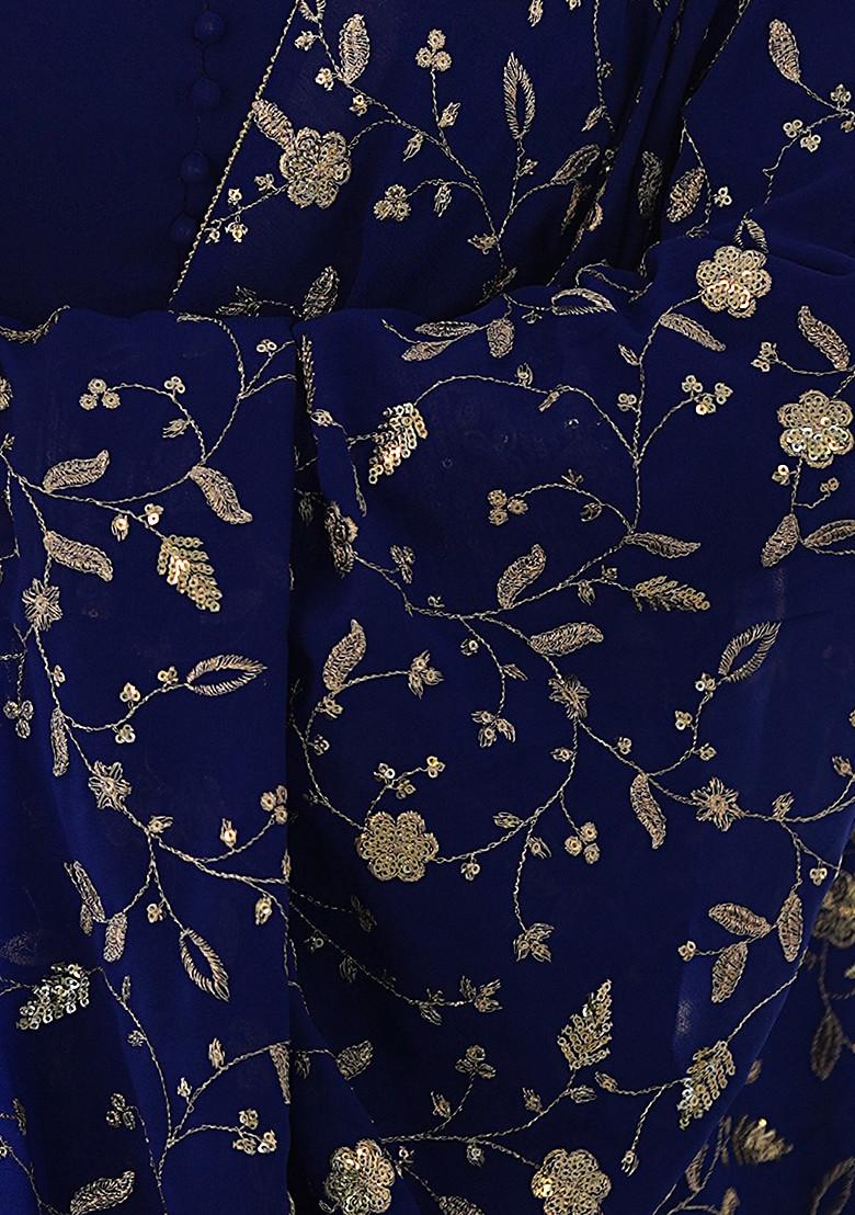 Blue Solid Faux Georgette Anarkali Set