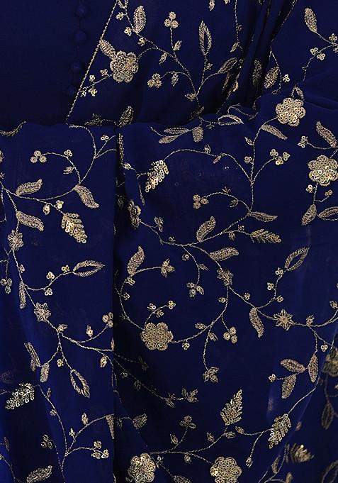 Blue Solid Faux Georgette Anarkali Set