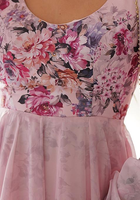 Pink Printed Soft Organza Silk Anarkali Set