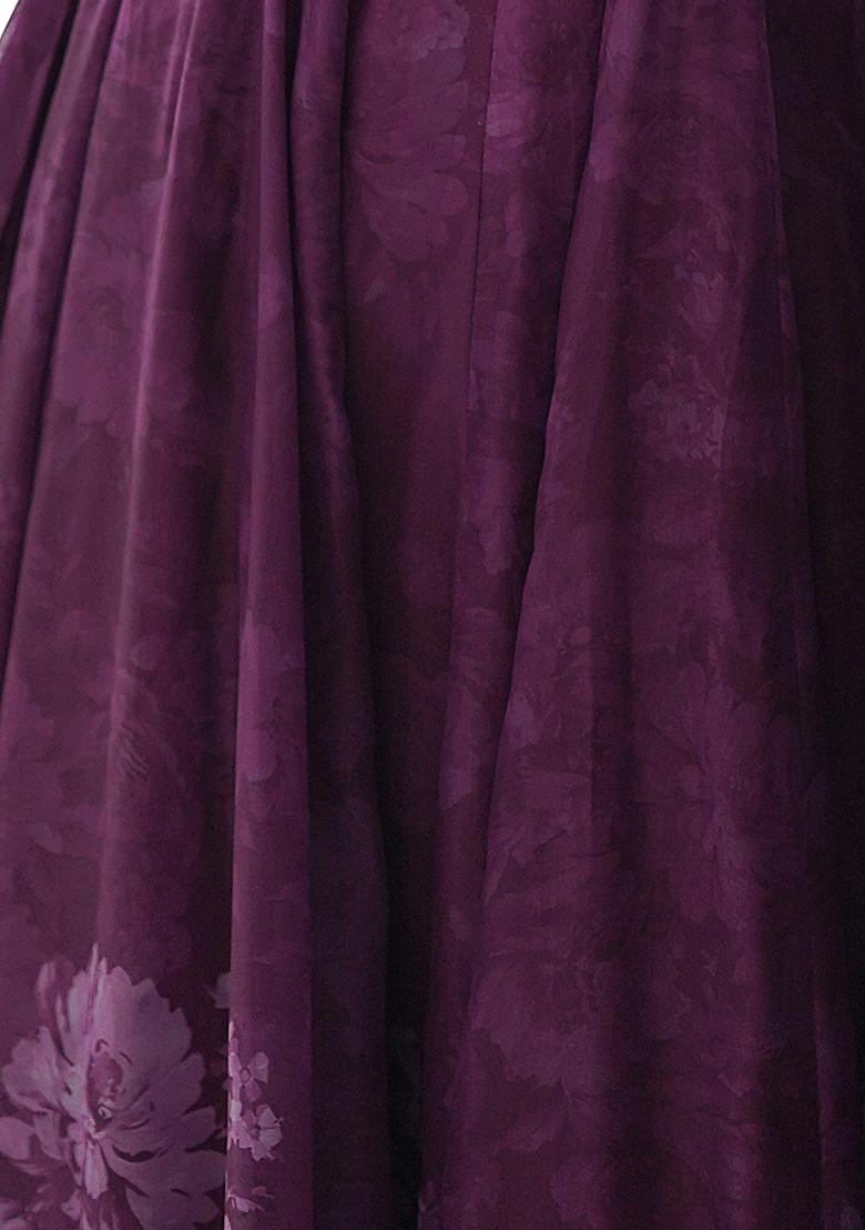 Wine Printed Soft Organza Silk Anarkali Set