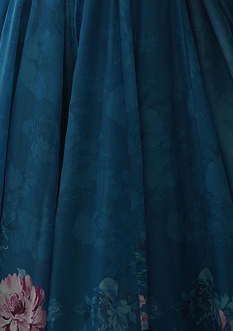 Rama Green Printed Soft Organza Silk Anarkali Set