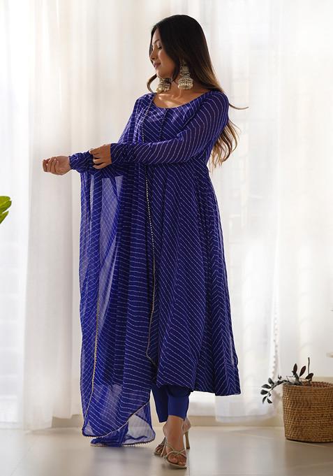 Royal Blue Printed Faux Georgette Anarkali Set