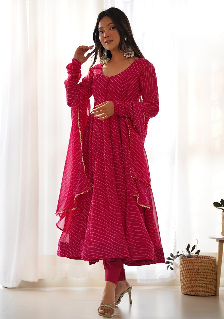 Magenta Printed Faux Georgette Anarkali Set