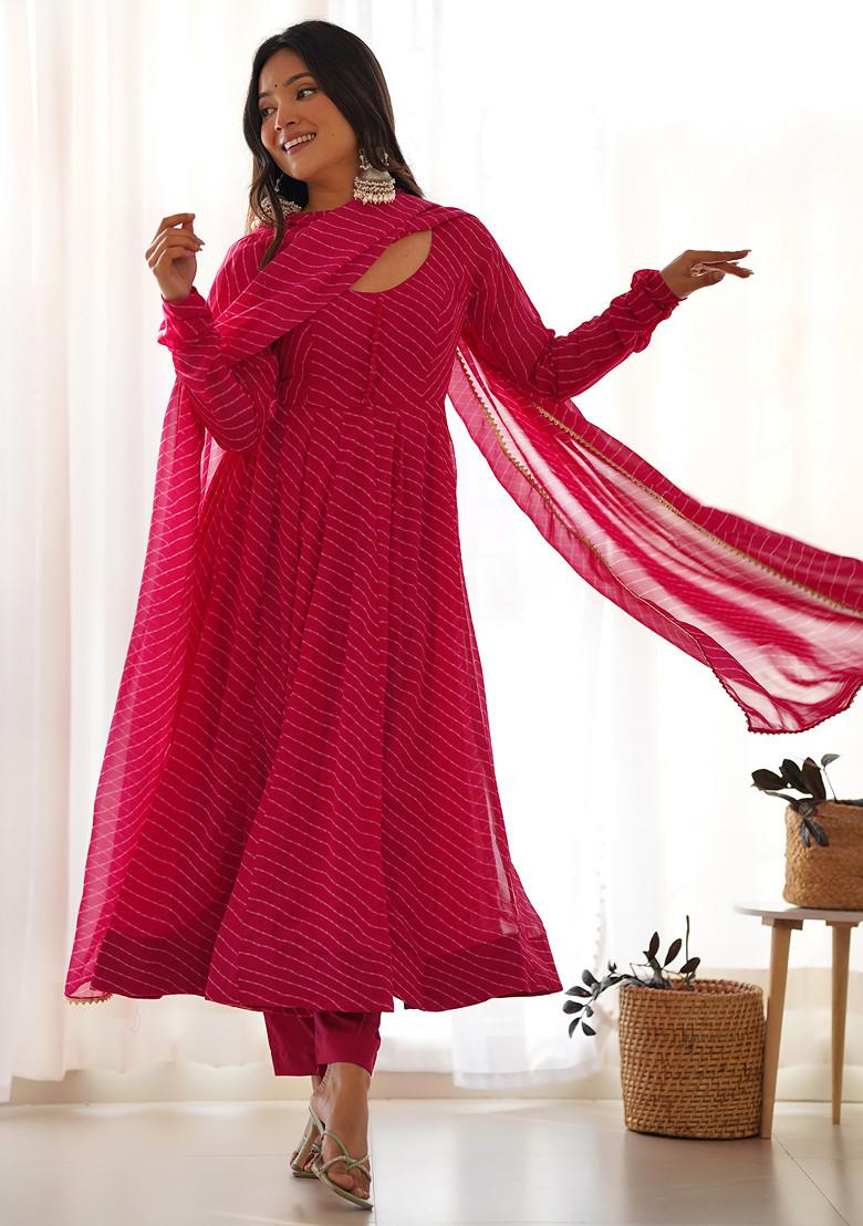 Magenta Printed Faux Georgette Anarkali Set