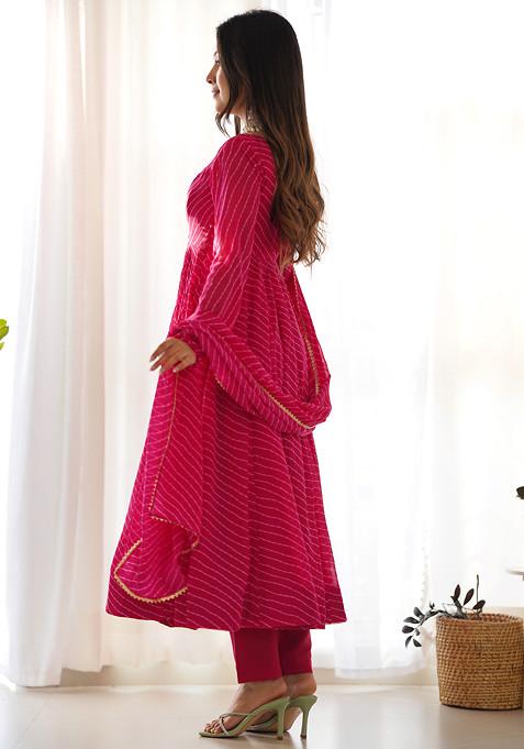 Magenta Printed Faux Georgette Anarkali Set