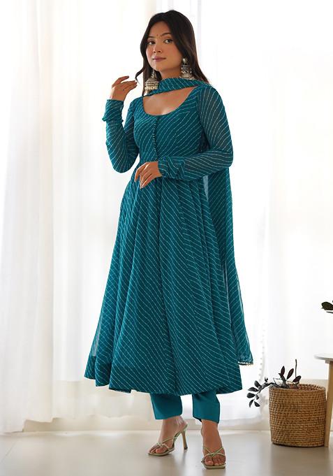 Rama Green Printed Faux Georgette Anarkali Set