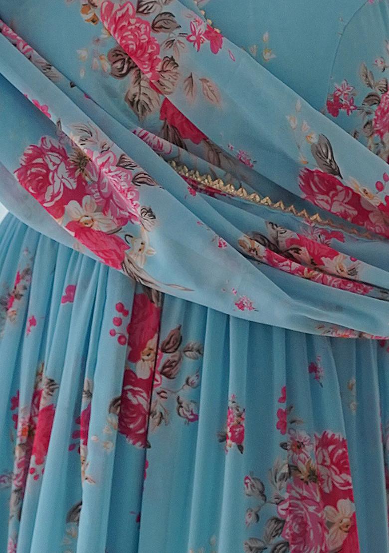 Sky Blue Printed Georgette Anarkali Set