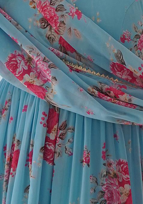 Sky Blue Printed Georgette Anarkali Set