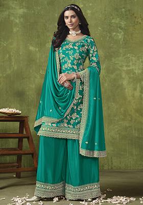 Sea Green Embroidered Chanderi Silk Kurta Set