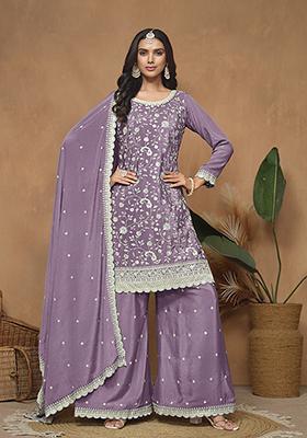 Lavender Embroidered Chiffon Kurta Set