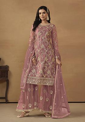Light Pink Embroidered Net Kurta Set