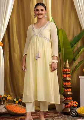 Yellow Gota Work Cotton Jacket Set