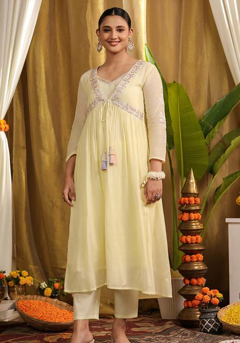 Yellow Gota Work Cotton Jacket Set