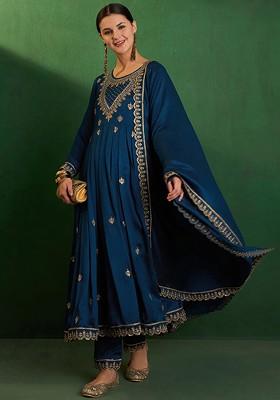 Light Pink Zari Sequin Embroidered Vichitra Kurta Set