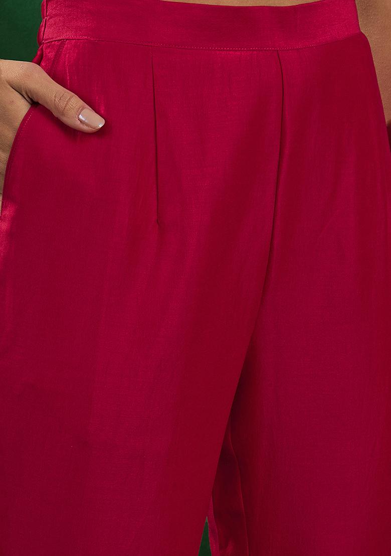 Rani Pink Zari Sequin Embroidered Vichitra Kurta Set