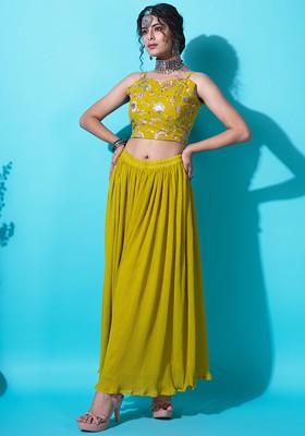 Lemon Green Sequin Embroidered Georgette Kurta Set