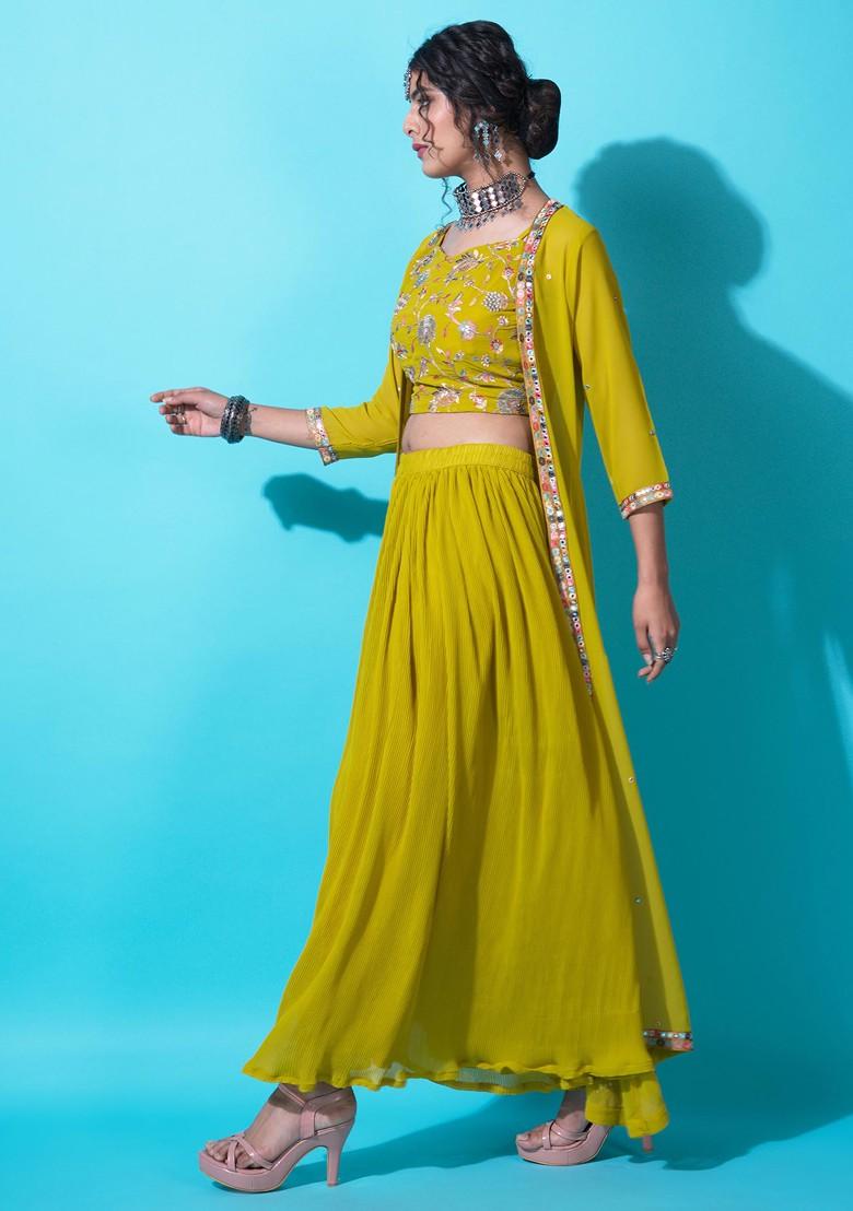 Lemon Green Sequin Embroidered Georgette Kurta Set