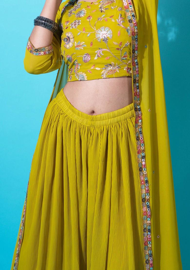 Lemon Green Sequin Embroidered Georgette Kurta Set