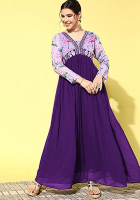Purple Zari Sequin Embroidered Georgette Gown