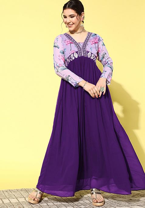 Purple Zari Sequin Embroidered Georgette Kurta Set