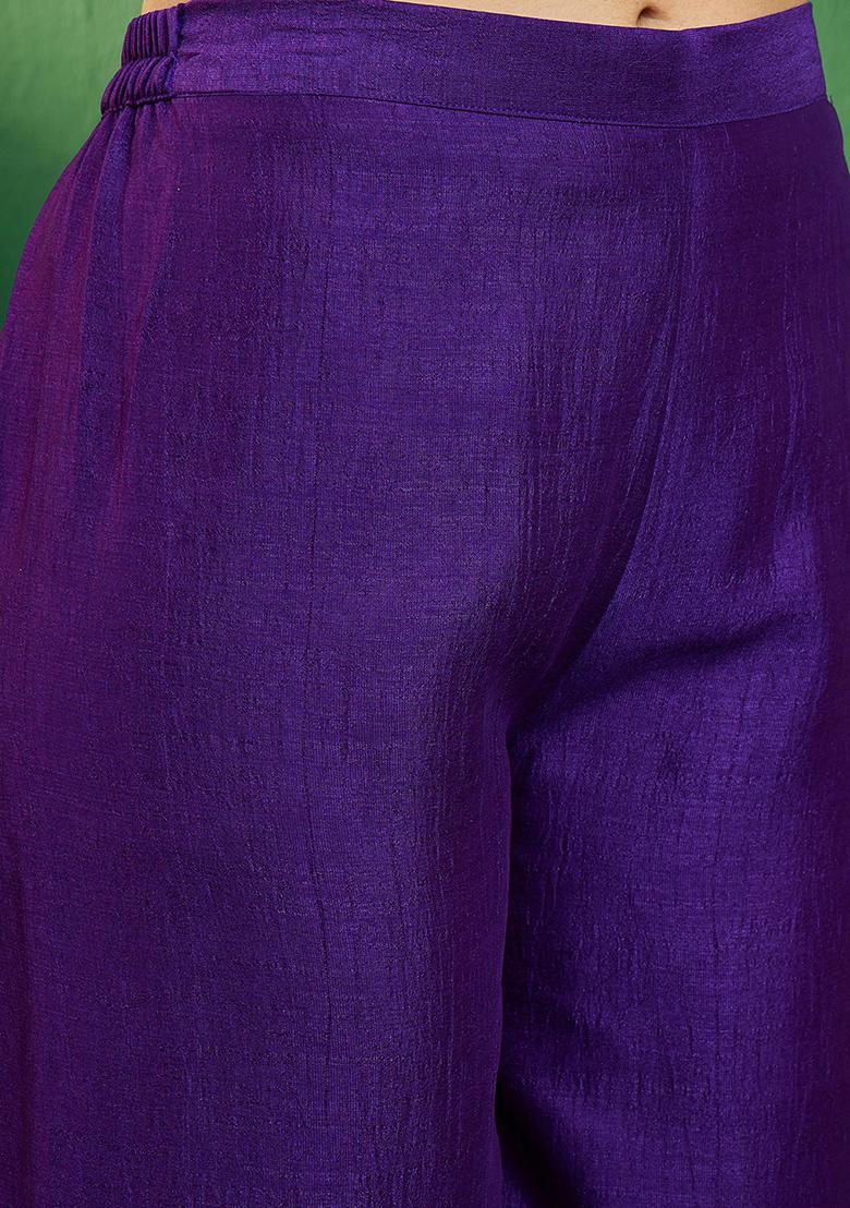 Purple Zari Sequin Embroidered Vichitra Kurta Set