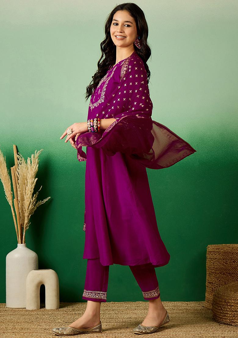 Magenta Zari Sequin Embroidered Nazneen Kurta Set
