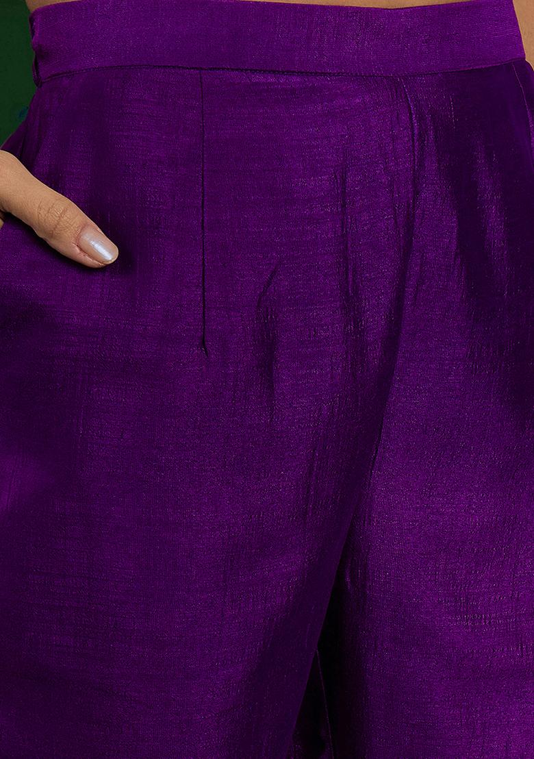 Purple Zari Sequin Embroidered Vichitra Kurta Set
