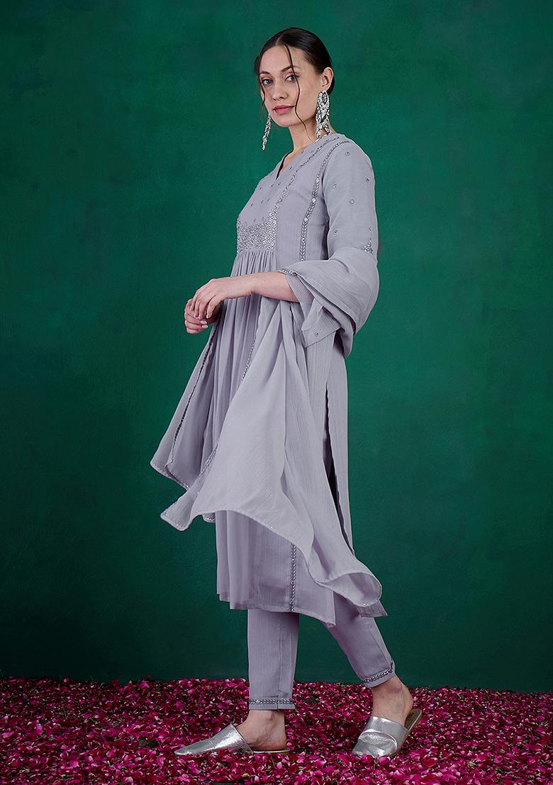 Light Purple Zari Sequin Embroidered Georgette Kurta Set