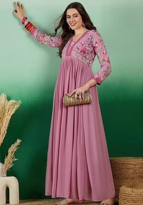 Peach Zari Sequin Embroidered Georgette Gown