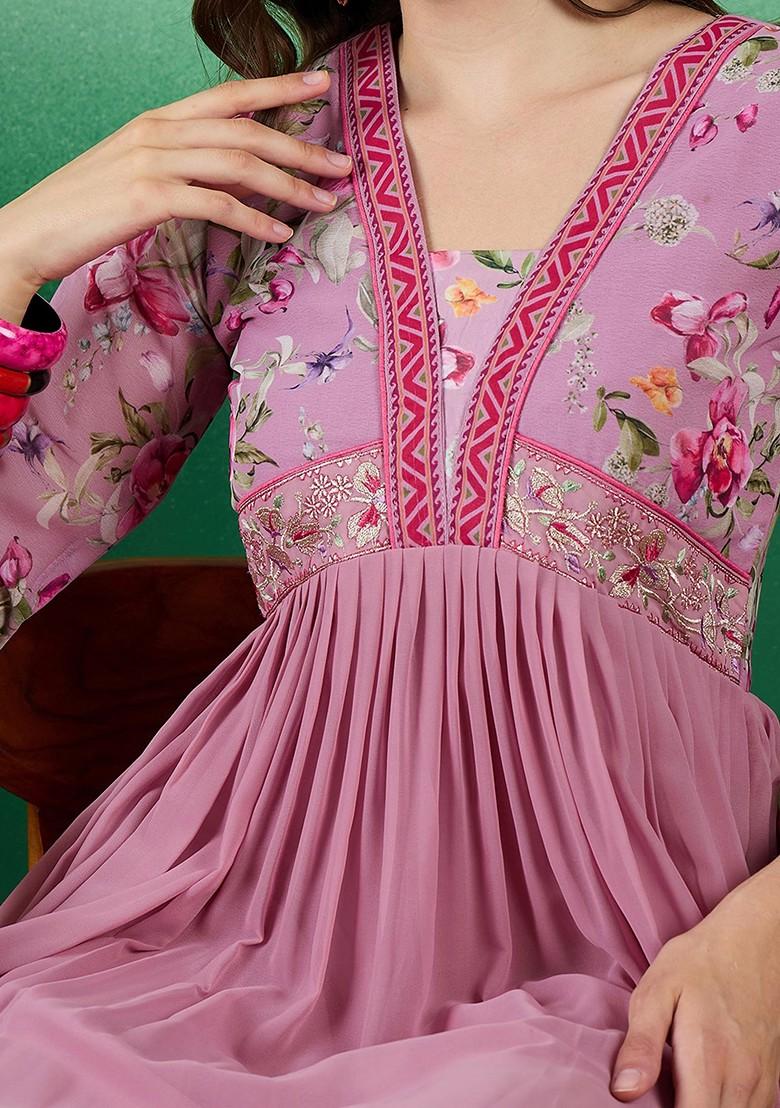 Peach Zari Sequin Embroidered Georgette Gown