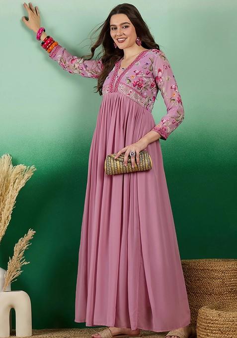 Peach Zari Sequin Embroidered Georgette Kurta Set