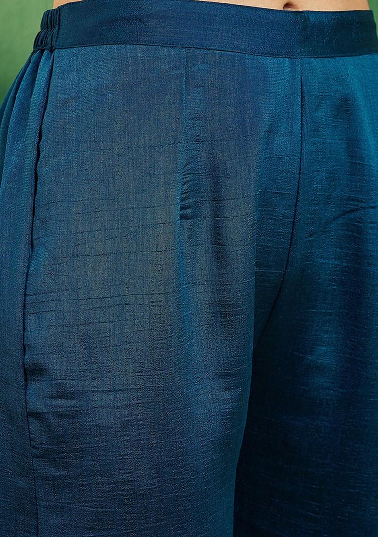 Teal Zari Sequin Embroidered Vichitra Kurta Set