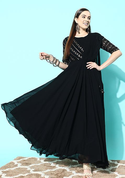 Black Zari Sequin Embroidered Georgette Kurta Set