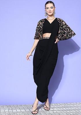 Black Embroidered Georgette Co Ord Set