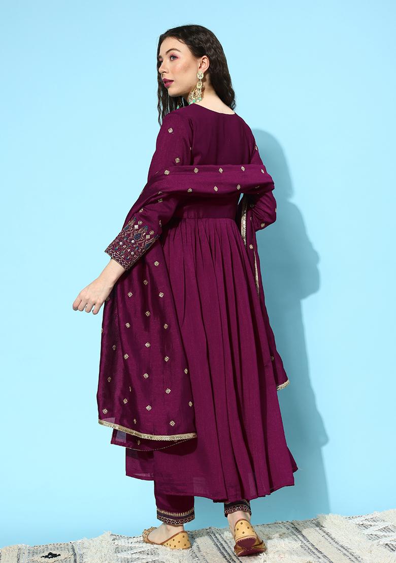 Party Edit: A-Line Silk Blend Kurta Set with Intricate Zari Embroidery, Printed Dupatta and Coordinated Lined Pants
