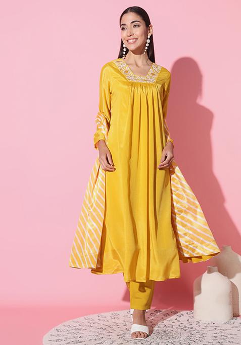 Yellow Embroidered Chanderi Kurta Set