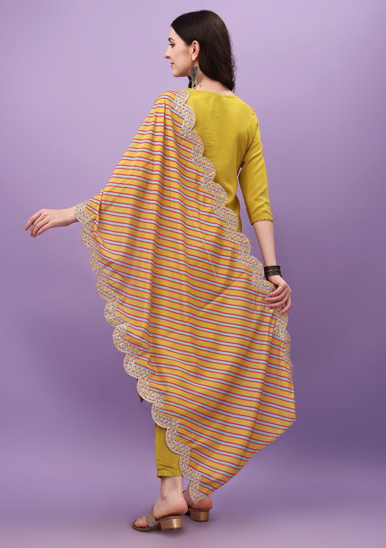 Yellow Embroidered Viscose Kurta Set