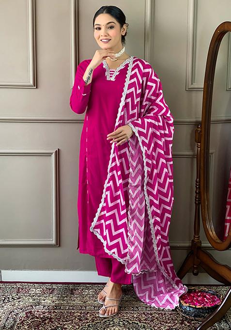 Pink Embroidered Viscose Kurta Set