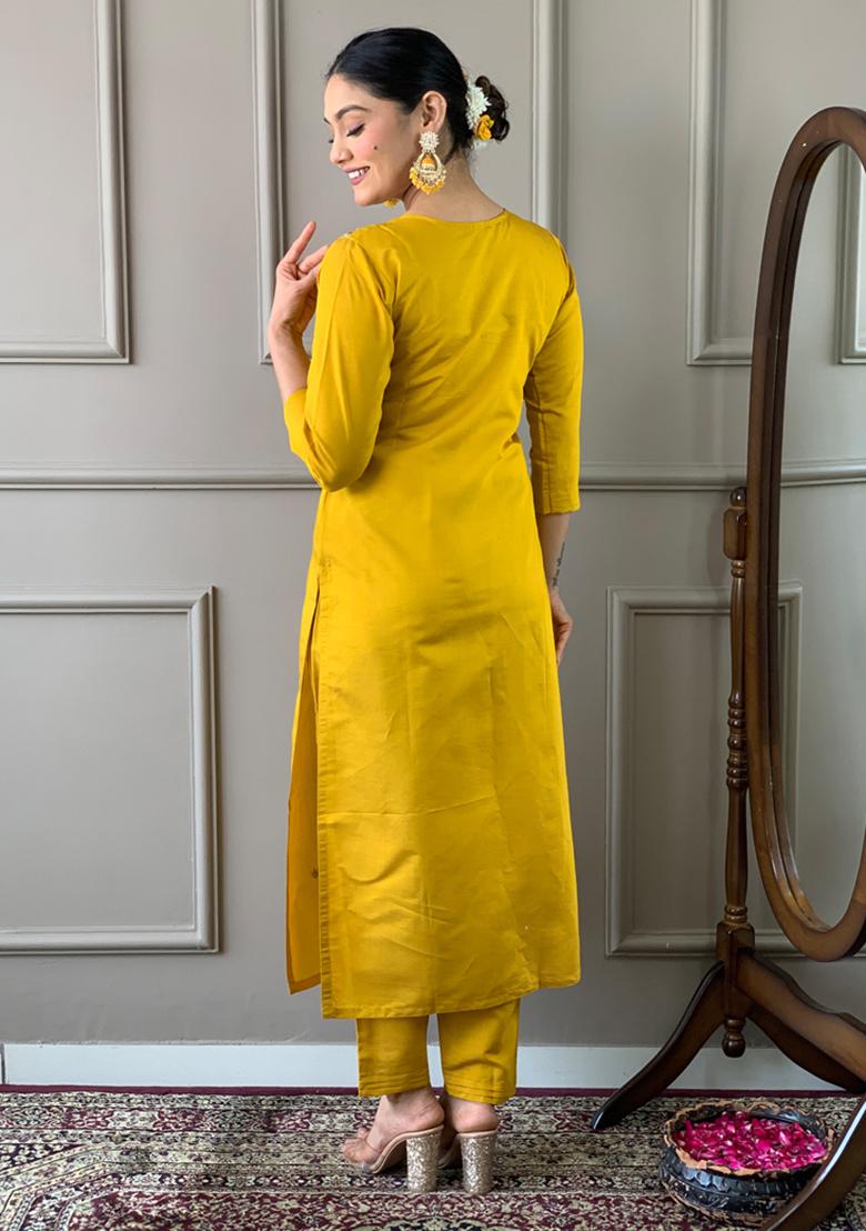 Yellow Embroidered Chanderi Silk Kurta Set