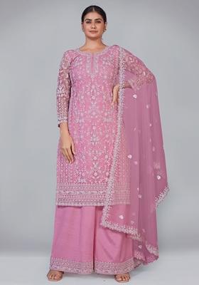 Light Pink Embroidered Net Kurta Set