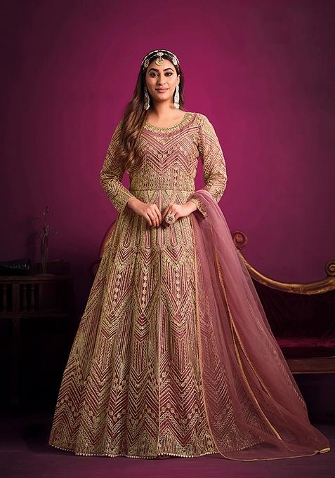 Light Pink Embroidered Net Kurta Set