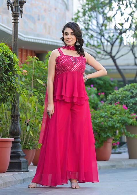 Pink Embroidered Georgette Kurta Set