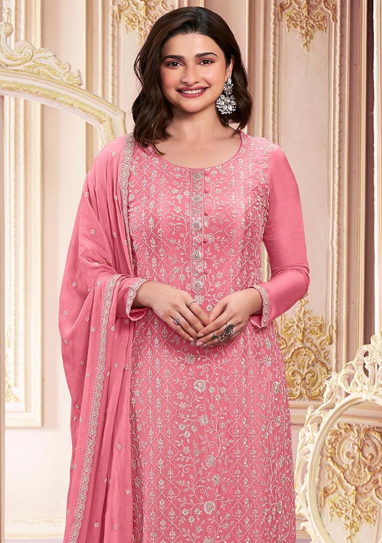 Pink Embroidered Georgette Kurta Set