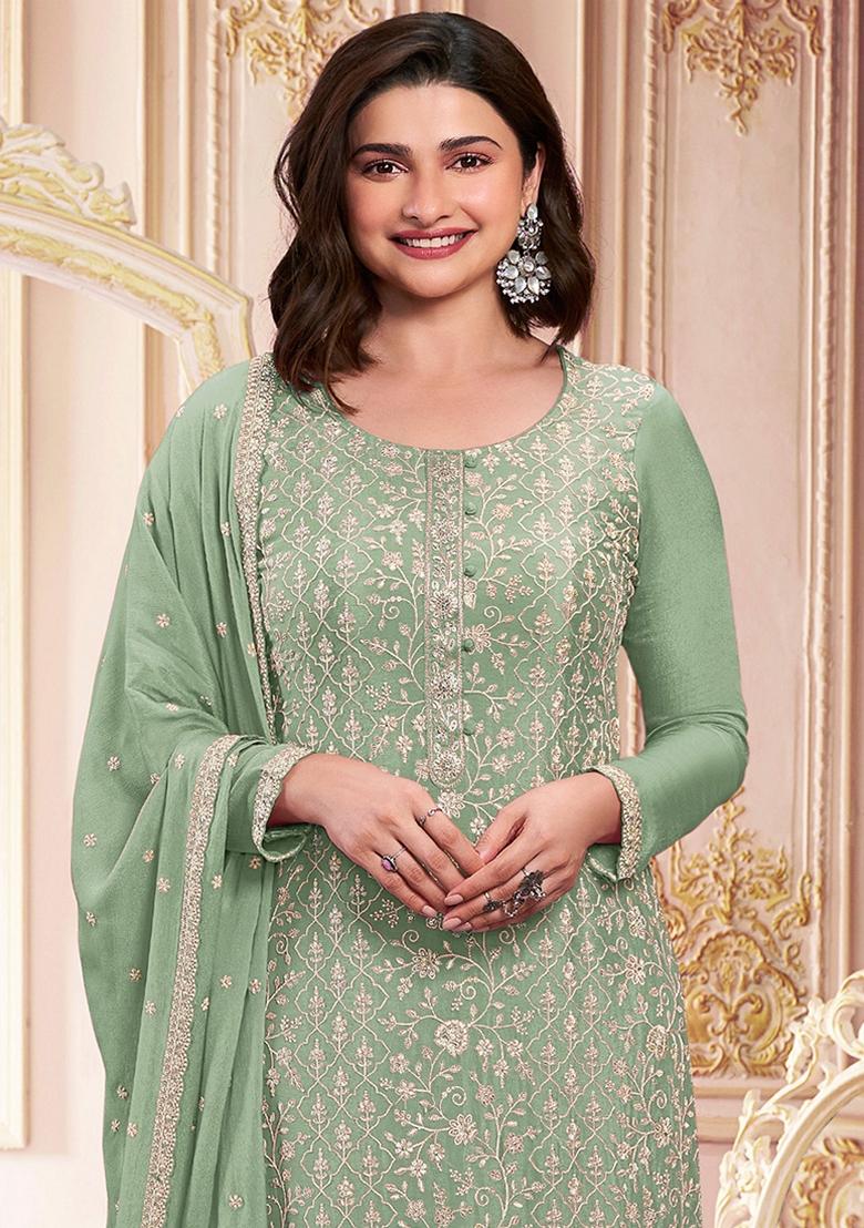 Light Green Embroidered Georgette Kurta Set