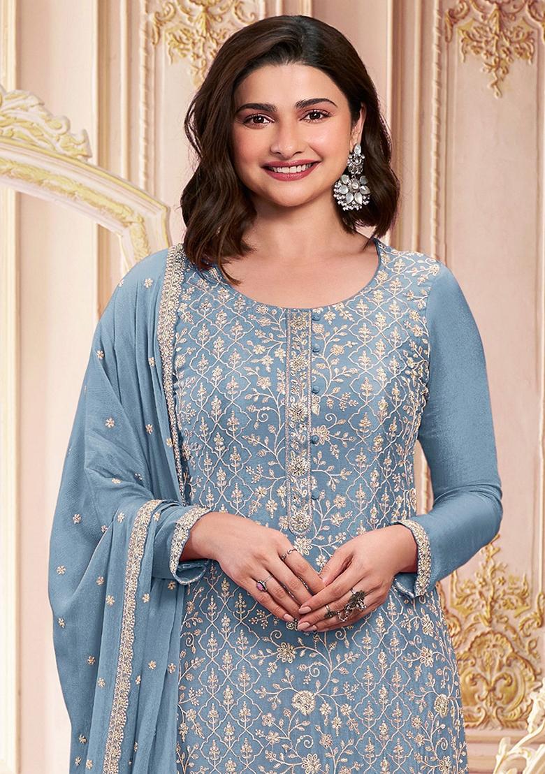 Light Blue Embroidered Georgette Kurta Set